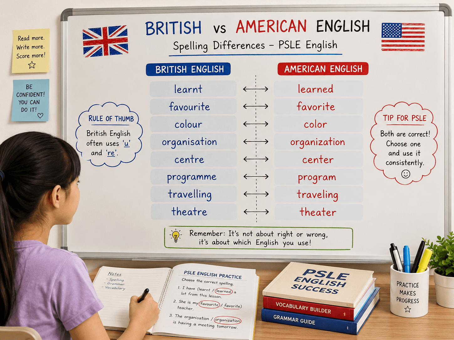 British American English differences for PSLE English students