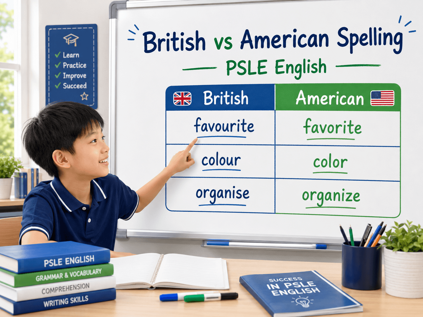 British American spelling differences for PSLE English students