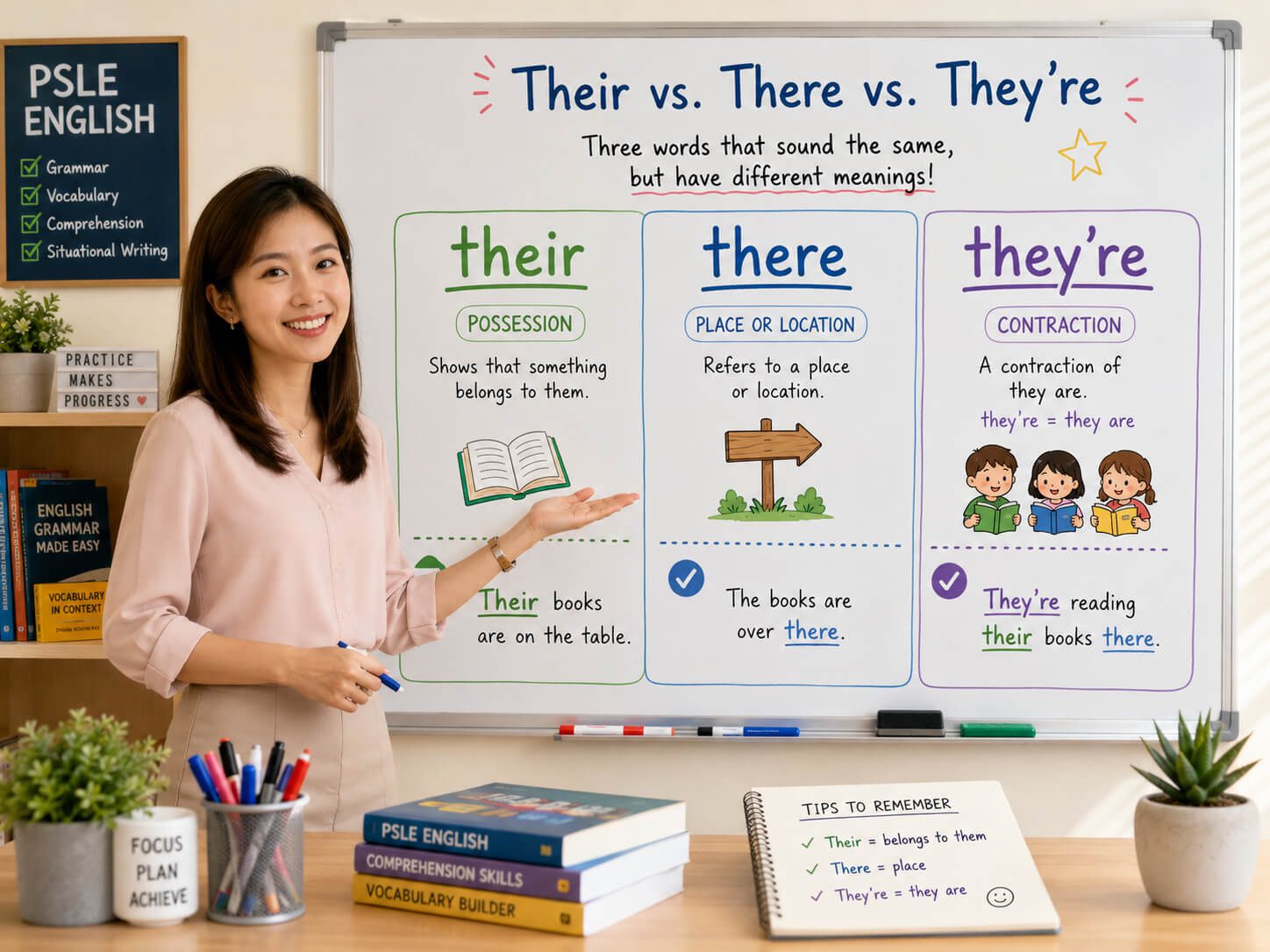 their there they're PSLE English lesson explaining possession place and the contraction they are